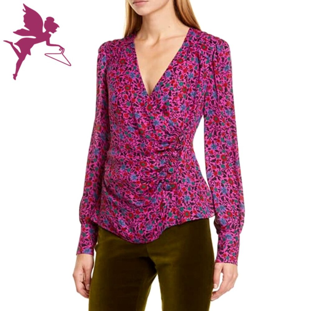 VERONICA BEARD Shirley Ruched Floral Long Sleeve Silk Top